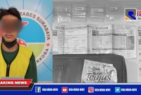 Caption: tersangka inisial MB dan barang buktinya saat diamankan di Mapolrestabes Surabaya.