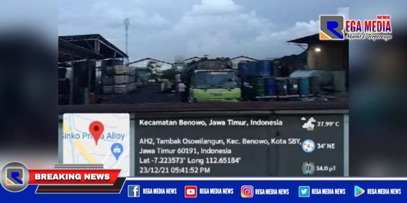 Caption: tampak area lokasi gudang pengelolaan PHO diduga bodong, di Osowilangon, Surabaya.
