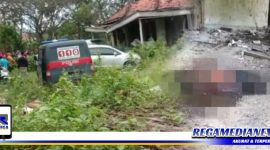 Caption: tampak kondisi mayat tergeletak dan  membusuk didalam rumah kosong di wilayah Labang, Bangkalan.