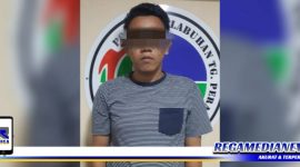 Caption: tersangka inisial MD pengedar sabu diamankan di Mapolres Pelabuhan Tanjung Perak.