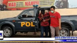 Caption: terduga pelaku narkoba inisial RD saat digelandang anggota Reskrim ke Mapolsek Pangarengan.