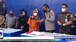 Caption: konferensi pers, Polres Pelabuhan Tanjung Perak ungkap kasus mafia tanah.