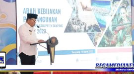 Caption: Bupati Sampang (H. Slamet Junaidi) saat menyampaikan sambutan dalam kegiatan Musrenbang RKPD 2023.