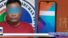 Caption: tersangka inisial SMD dan barang buktinya saat diamankan di Mapolres Pelabuhan Tanjung Perak Surabaya. 