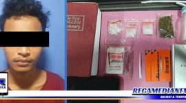 Caption: tersangka kasus narkoba inisial (OA) dan barang buktinya diamankan di Mapolres Pelabuhan Tanjung Perak Surabaya.
