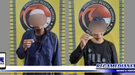 Caption: dua pelaku kasus narkoba inisial (AS) dan (MHB) saat diamankan Ditnarkoba Polda Gorontalo.