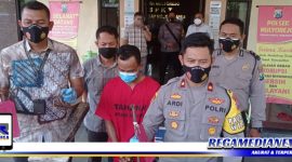 Caption: Kapolsek Mulyorejo (Kompol Ardi Purboyo) tunjukkan tersangka pencurian dan barang buktinya.