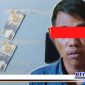Caption: tersangka pengedar uang palsu dan barang buktinya saat diamankan di Mapolsek Tambaksari Surabaya.