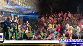 Caption: saat berlangsungnya orkes dangdut di Desa Sejati, Camplong, Sampang, tanpa menerapkan protokol kesehatan covid-19.