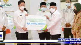 Caption: Wakil Presiden RI (Ma'ruf Amin), secara simbolis menyerahkan bantuan program manfaat BPJS Ketenagakerjaan.