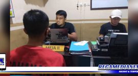 Caption: tersangka inisial (SB) saat dimintai keterangan oleh petugas Polsekta Sampang.