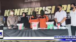 Caption: konferensi pers, Polres Pelabuhan Tanjung Perak ungkap kasus peredaran narkoba.