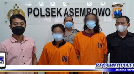 Caption: polisi setelah berhasil mengamankan tersangka pencurian besi grill, di Mapolsek Asemrowo Surabaya.