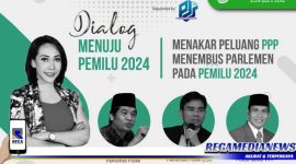 Caption: pamflet dialog politik bertajuk 'Menakar Peluang PPP Lolos Parlemen pada Pemilu 2024'.