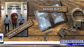 Caption: Satresnarkoba Polrestabes Surabaya tunjukkan tersangka inisial AA dan barang buktinya.