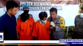 Caption: Kapolsek Asemrowo (Kompol Hari Kurniawan) menginterogasi langsung kedua tersangka kasus penipuan.