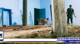 Caption: tahap pengerjaan proyek rehabilitasi bangunan kantor BPBD Kabupaten Sampang.
