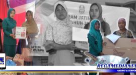 Caption: secara simbolis, saat penyaluran bantuan program Jatim Puspa 2022, di Desa Kebun Sareh, Kecamatan Omben, Kabupaten Sampang.