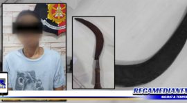 Caption: tersangka kasus pengancaman inisial J dan barang buktinya. (Doc: Unit Reskrim Polsek Krembangan).
