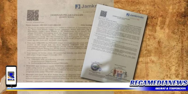 Caption: Surat Jaminan Pelaksanaan CV. Unitech  Tunggal yang telah diterbitkan Jamkrindo. (Doc: Yusrianto/RMN).