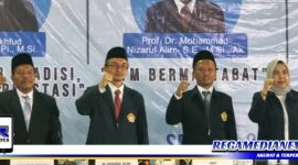 Caption: empat bakal calon rektor UTM menyampaikan visi misi dan program kerja di Gedung Pertemuan UTM. (Doc: Syamsul Arifin/RMN)