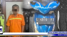 Caption: tersangka kasus curanmor (inisial NH) dan barang buktinya saat diamankan polisi. (Doc: Humas Polsek Semampir)