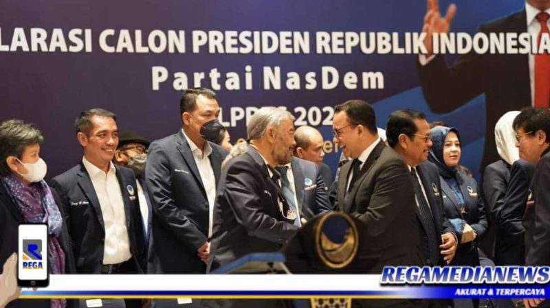 Caption: Partai Nasdem resmi mendeklarasikan Gubernur DKI Jakarta Anies Baswedan jadi capres 2024 di Nasdem Tower, Gondangdia, Jakarta Pusat, (foto istimewa).