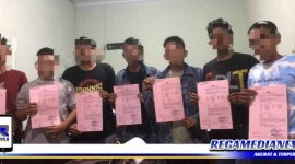 Caption: tujuh orang yang ditetapkan sebagai tersangka kasus penggelepan, (Dok: Humas Polres Gorontalo Kota).