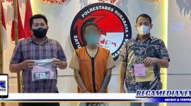 Caption: tersangka inisial HJ, saat diamankan di ruang Unit Satresnarkoba, (Doc: Humas Polrestabes Surabaya).