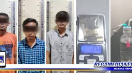 Caption: tiga tersangka narkoba yang diamankan Reskrim Polsek Asemrowo, (Dok. Basori/Regamedianews).