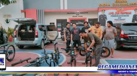 Caption: Timsus Reskrim Polres Bangkalan tunjukkan barang bukti kasus pencurian sepeda angin, (Dok. Syafin/Regamedianews).
