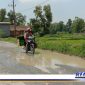 Caption: tampak kondisi jalan raya Taman Sareh rusak dan tergenang air lumpur, (dok. redaksi regamedianews).