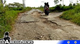 Caption: kondisi jalan poros jalur Omben - Kedungdung yang rusak parah, (dok. Harry Regamedianews).