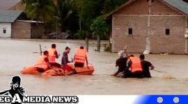 Caption: saat Evakuasi warga oleh BPBD Kabupaten Beiureun (foto asmar endi) 