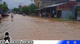 Caption: tampak sejumlah jalan nasional tergenang air. (Foto:asmar endi) 