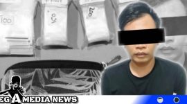 Caption: tersangka pengedar sabu dan barang buktinya, (dok. regamedianews).