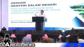 Caption: Mendagri saat memberi arahan dalam Simposium Desa 2023, (dok. regamedianews).