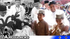 Caption: terlihat keakraban Bupati Sumenep Achmad Fauzi dengan anak yatim, dalam momen peringatan isra' mi'raj, (dok. regamedianews).