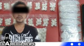 Caption: tersangka inisial BS dan barang bukti pil double L, (dok. regamedianews.com).