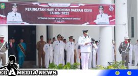 Caption: Upacara Peringatan Hari Otonomi Daerah (Otda) ke-XXVII tahun 2023 di halaman depan kantor Wali Kota Medan (doc.jony).