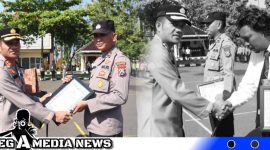 Caption: Kapolres Sampang AKBP Siswantoro menyerahkan reward kepada dua personel berprestasi, (dok. regamedianews).