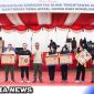 Caption: penerimaan hadiah acara halal bihalal dan olahraga bersama Forkopimda Labuhan Batu, (dok. regamedianews).