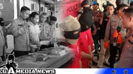 Caption: konferensi pers, Polres Sampang ungkap hasil Operasi Sikat Semeru 2023, (dok. regamedianews).