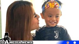 Caption: Risma Aw Aw mendampingi putranya saat acara hari ulang tahun, (dok. regamedianews).