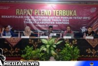 Caption: rapat pleno terbuka KPUD Sampang, rekapitulasi dan penetapan DPT Pemilu 2024, (dok. regamedianews).