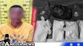 Caption: tersangka bandar narkoba inisial H dan barang buktinya, (dok. regamedianews).