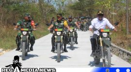 Caption: ketua tim Wasev dan Dandim 0828 Sampang bersama sejumlah PJU Kodim, saat meninjau lokasi sasaran TMMD di Desa Pasarenan, (dok. regamedianews). 