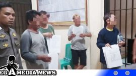 Caption: AR bersama tersangka lainnya sesaat sebelum masuk ke dalam Ruang Tahanan Polres Gorut, Kamis (06/07/2023) dini hari. 