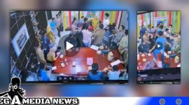 Caption: screenshot hasil rekaman cctv insiden dugaan penganiayaan dokter saat audiensi di aula kantor Dinkes Sampang, (dok. regamedianews).