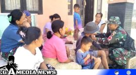 Caption: Tim Kesehatan TMMD Kodim 0828 Sampang memberikan pelayanan kesehatan gratis kepada warga Pasarenan, (dok. regamedianews).